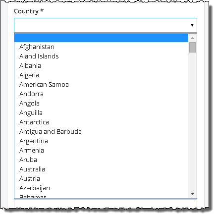 Organization Country drop-down list